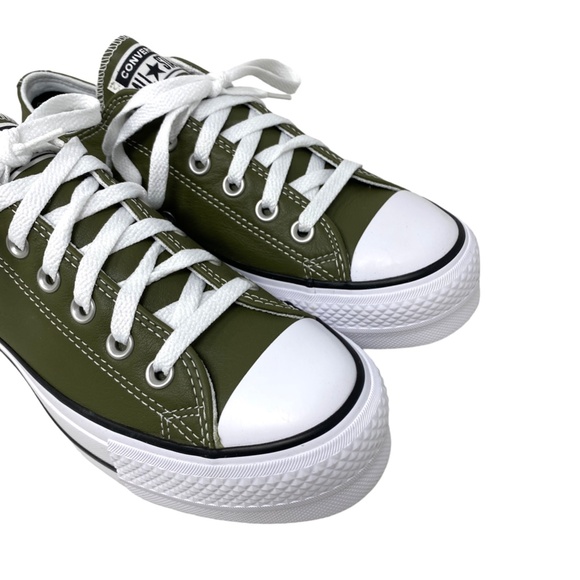 Converse Ctas Lift Platform Low Shoe Women Sneakers Khaki Leather Casual A09962C - Picture 4 of 9